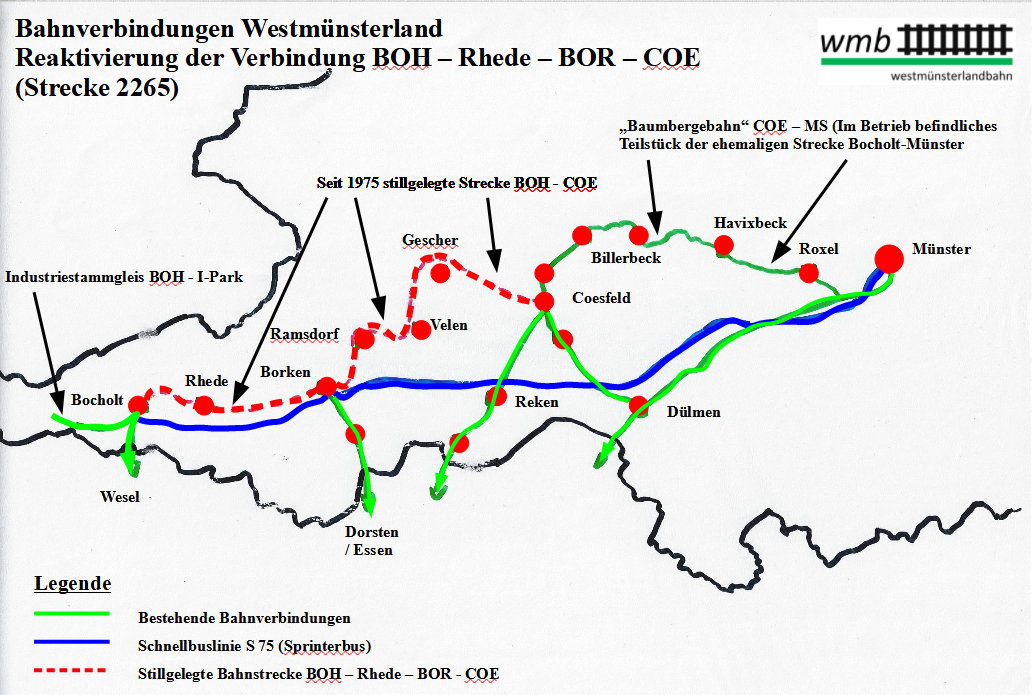Die WMB GmbH möchte die stillgelegte Strecke BOH - COE (2265) reaktivieren um wieder eine Verbindung ins Oberzentrum Münster herzustellen