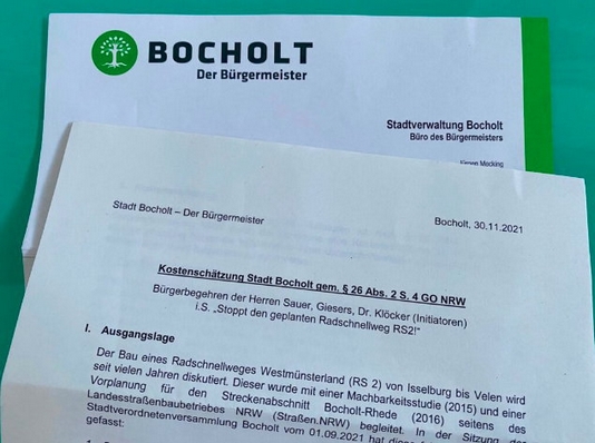 Kostenschätzung der Stadt Bocholt v. 30.11.2021