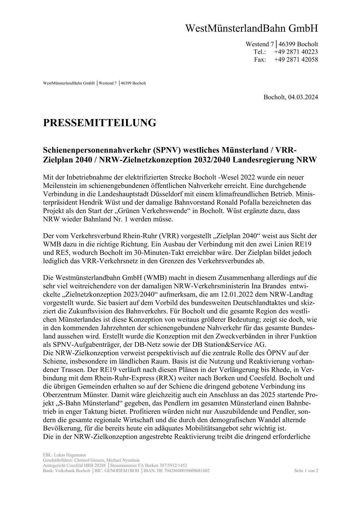WMB-Pressmitteilung "NRW-Zielnetzkonzeption 2032/2040" Seite 1 v 2