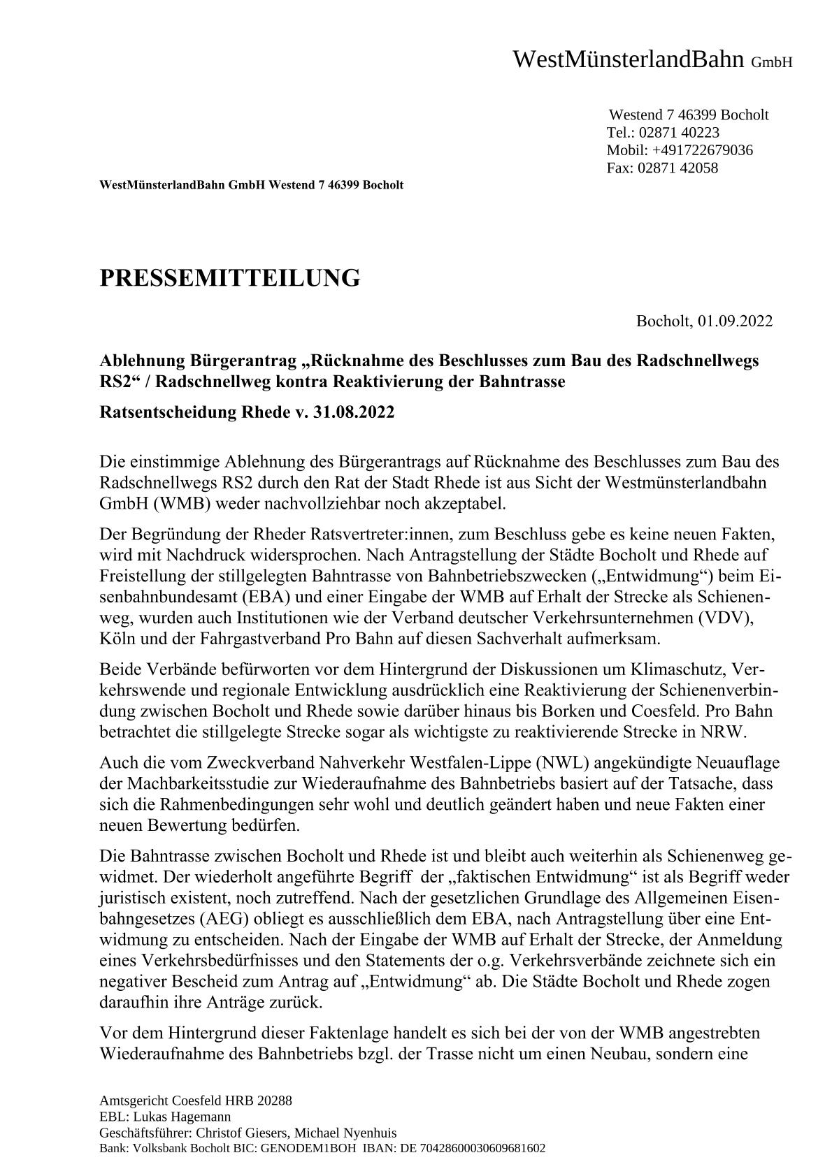 WMB-Pressemitteillung v. 25.10.2022 / Stellungnahme zum BBV-Bericht v. 24.10.22  /  Seite 1