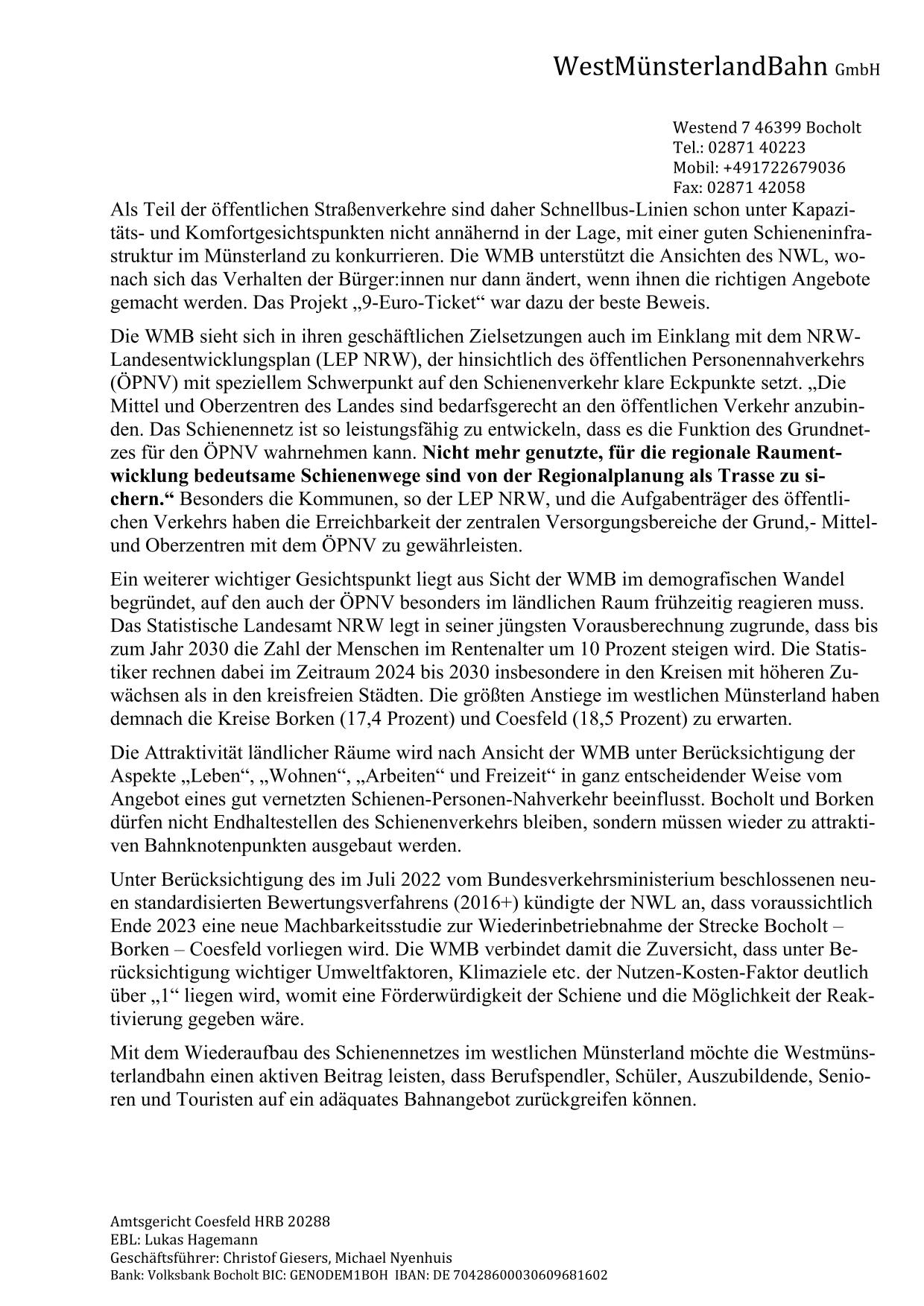 WMB-Stellungnahme "S-Bahn-Projekt Münsterland" v. 17.04.2023 / Seite 2