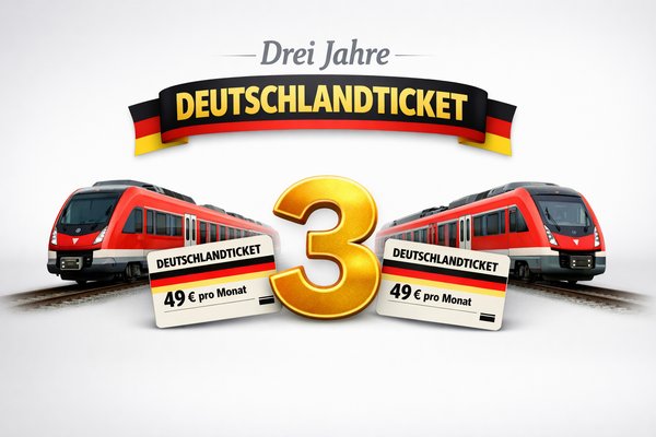 3 Jahre "Deutschlandticket" - Ein Erfolgs- und Vorzeigeprojekt. Quelle: KI-generietes Bild.