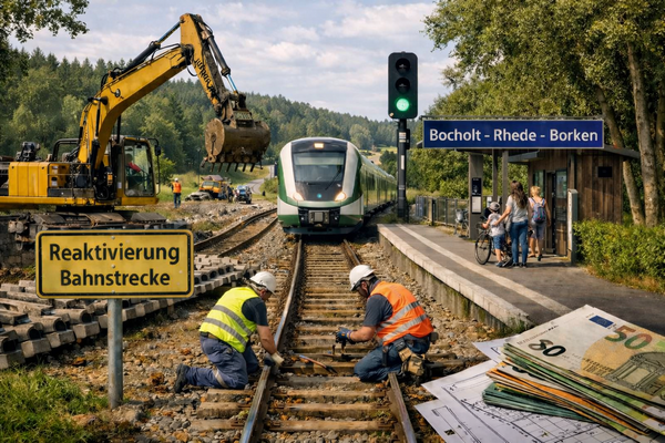 Auch die Reaktivierung der Strecke BOH - BOR - COE sollte von der Politik mit Nachdruck vorangetrieben werden. Quelle: KI-generiertes Bild.