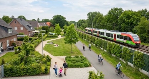 T&Uuml;V Mobility Studie 2026 - Bahn und Rad als Alternative zum PKW. Quelle: KI-generiertes Bild.