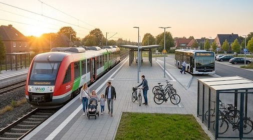 T&Uuml;V Mobility Studie 2026 - Gut ausgebauter &Ouml;PNV: Nicht nur f&uuml;r Radfahrer interessant. Quelle: KI-generiertes Bild.