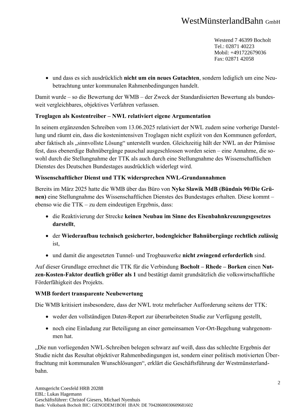 WMB-Pressemitteilung zu den unten stehenden NWL-Schreiben. Seite 2 v 3